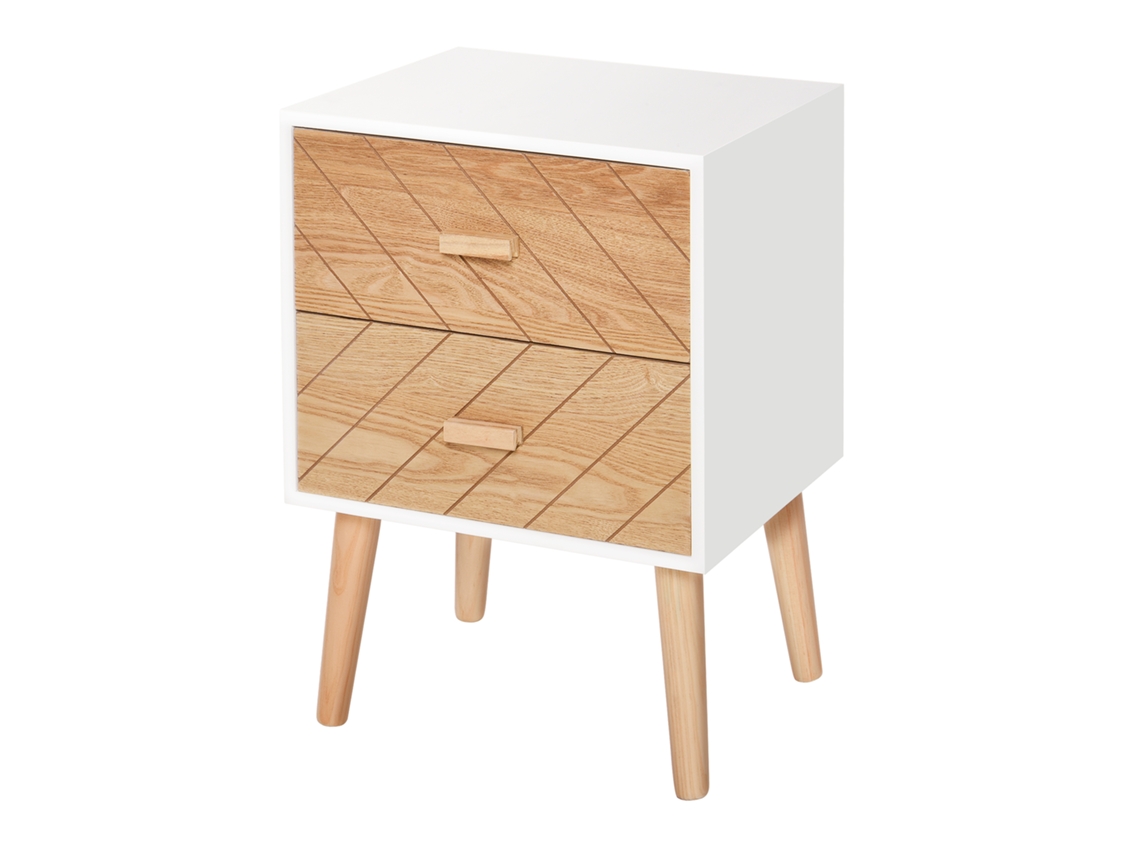 Mesa Lateral com 2 Gavetas e Compartimento, 40x30x55,5 cm, Cor Branca e Madeira