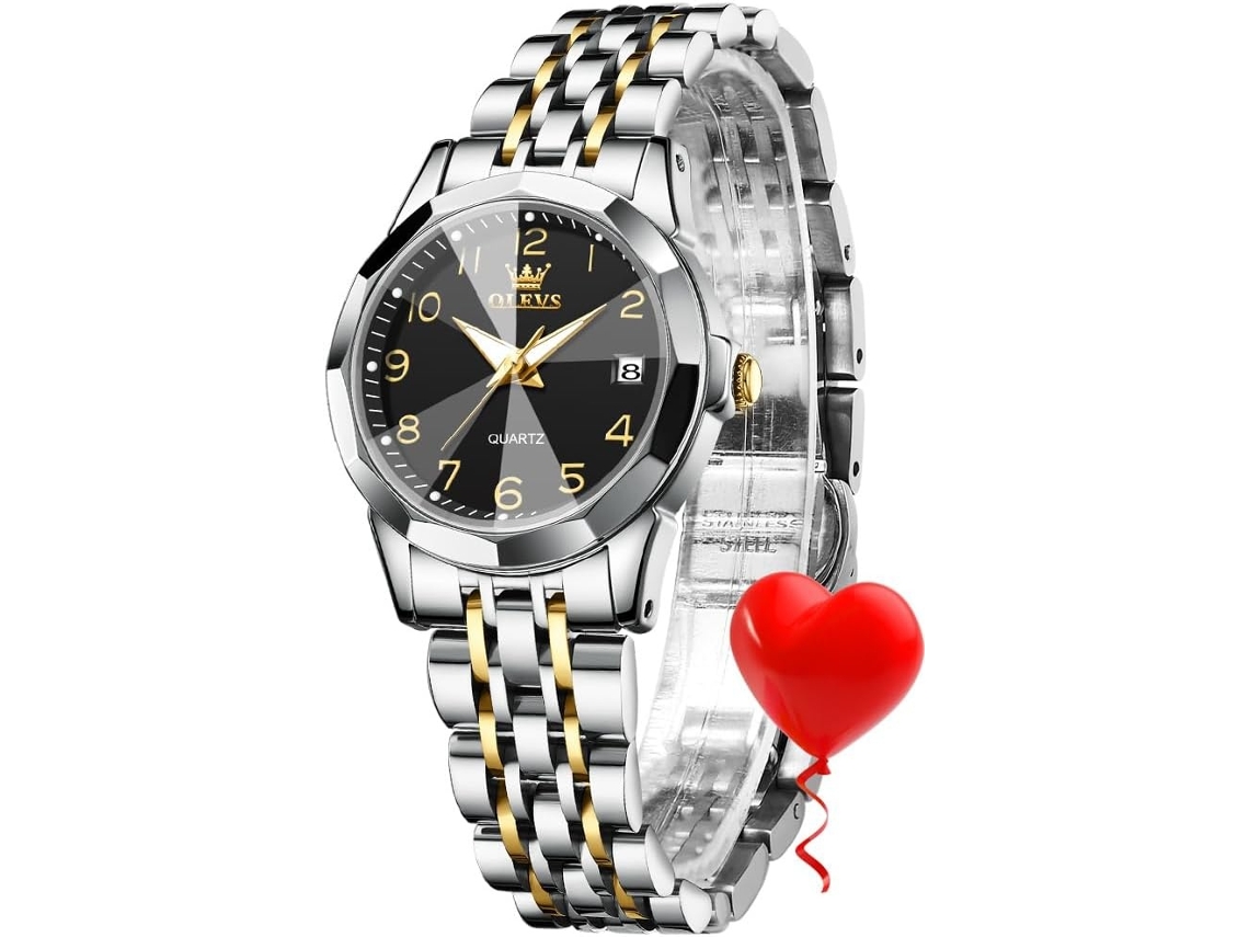 Lurelia Relógio Feminino, Movimento De Quartzo, Luminoso, Duplo Fuso/mostrador, Detalhes Com Strass, 9 Mm, Aço Inoxidável, Resistente À Água, Preto