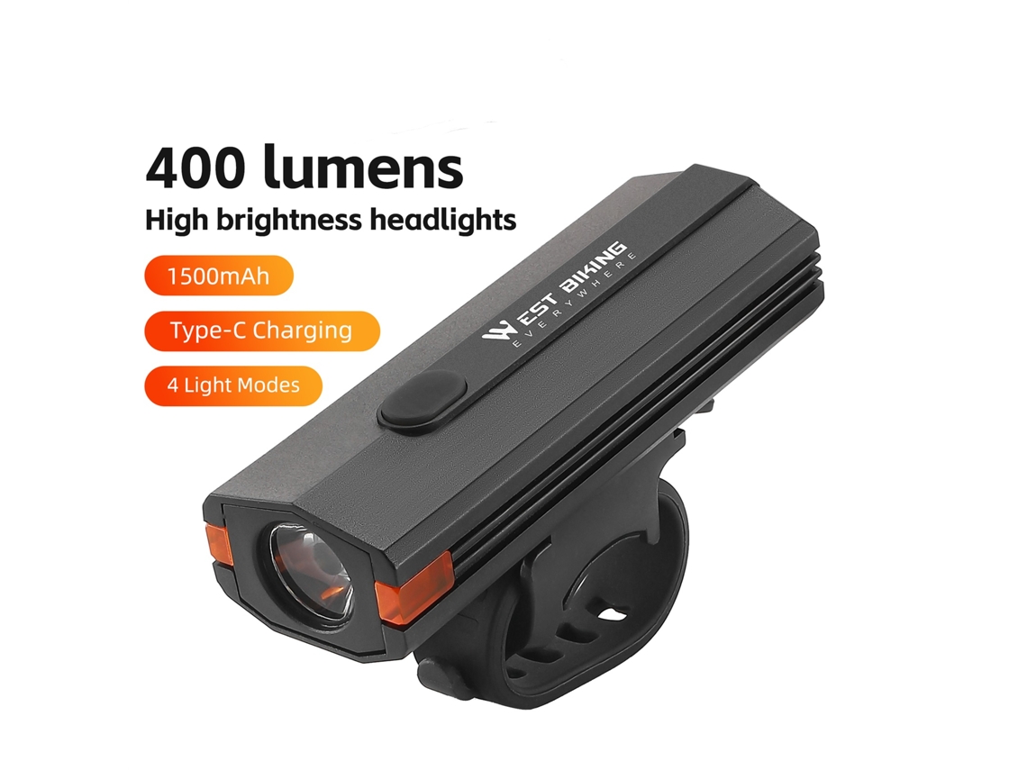 Luz de Bicicleta Mali de Alta Brilho 400 Lúmens, USB, à Prova D'água, Múltiplos Modos