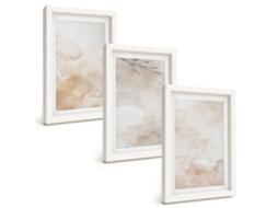 Quadros Decorativos Para Parede Aquarela, Folhas Em Tons Pastel Moldura Branca Quadros Para O Escritório Espelharte (3 Peças 20x30 Cm)