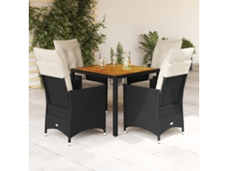 Vidaxl 5 Pcs Conjunto De Jantar P/ Jardim C/ Almofadões Vime Pe Preto