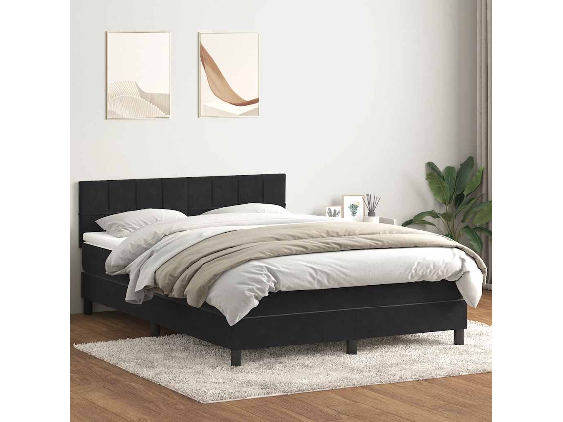 Cama Com Molas/colchão 160x210 Cm Veludo Preto