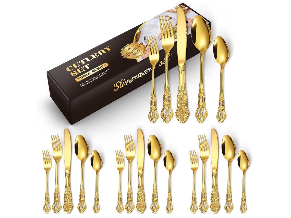 Conjunto De Talheres De Aço Inoxidável 20 Peças Dourado Yunzii