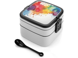 Marmita Bento Com Colher Estampa De Aquarela Linda Lancheira Dupla, Empilhável, À Prova De Vazamentos Ideal Para