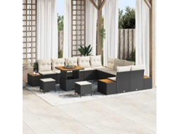Vidaxl Conjunto De Sofá De Jardim Com Almofada 13 Pcs Preto E Creme