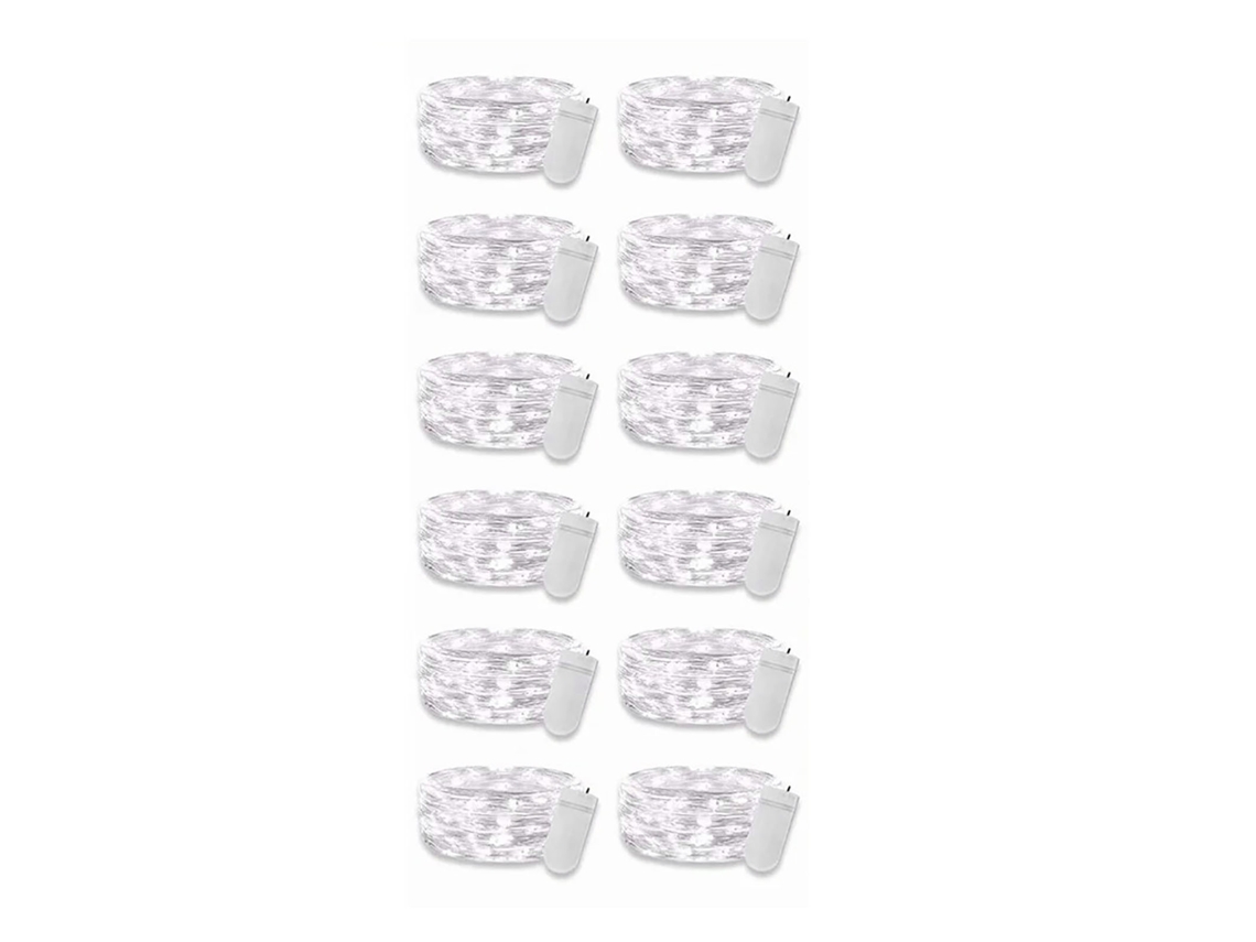 12 Unidades Luces De Cadena Con Botón Led Blanca Fría 20 Led 3v Flexible Ip65 Impermeable Para Bodas, Fiestas Y Dormitorios