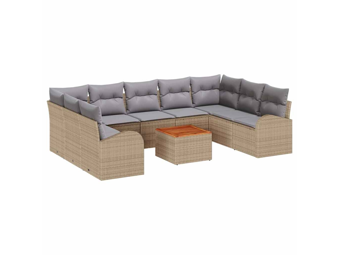 Vidaxl Conjunto De Sofá De Jardim 10 Unid. Bege Vime Pe