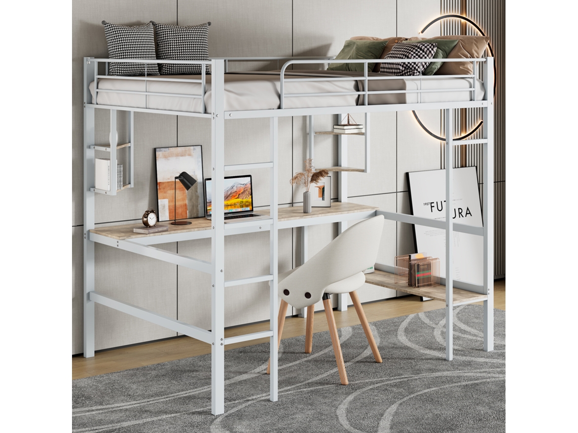Cama Mezanino Pinho Branca 90x200cm (réplica), Mesa, Escada.-op