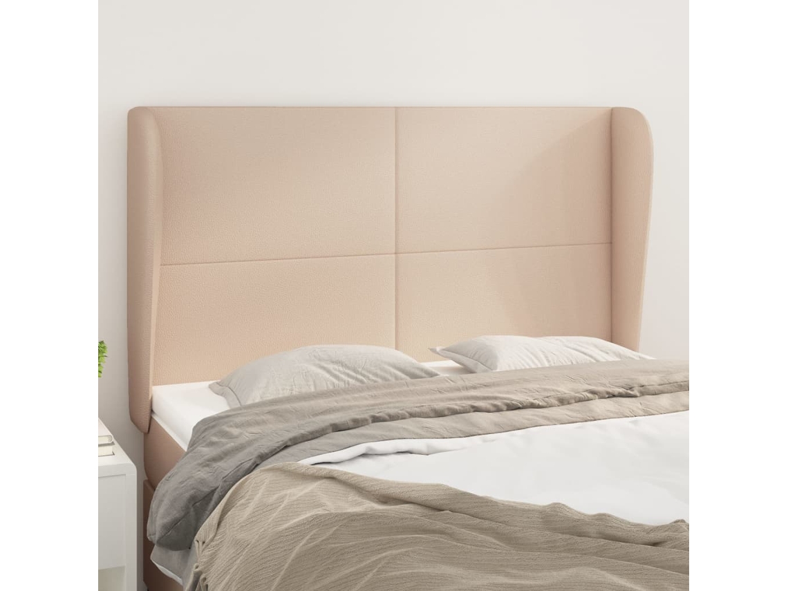 Vidaxl Cabeceira Cama C/ Abas Couro Artif. 147x23x118/128cm Cappuccino