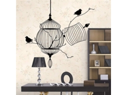 Adesivos de parede em PVC com gaiola de pássaros e galhos para decoração de sala de estar, 50x57 cm