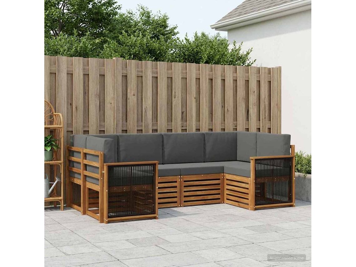 Vidaxl Conjunto De Sofás Para Exterior 5 Unid. Natural E Antracite