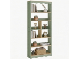Estante de livros PRIME KANG, 6 prateleiras, 6 compartimentos, 76x23,8x180 cm, madeira natural e verde