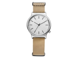 Reloj Hombre De Cuero Pu Analógico De Cuarzo Con Caja De Aleación Redonda Beige