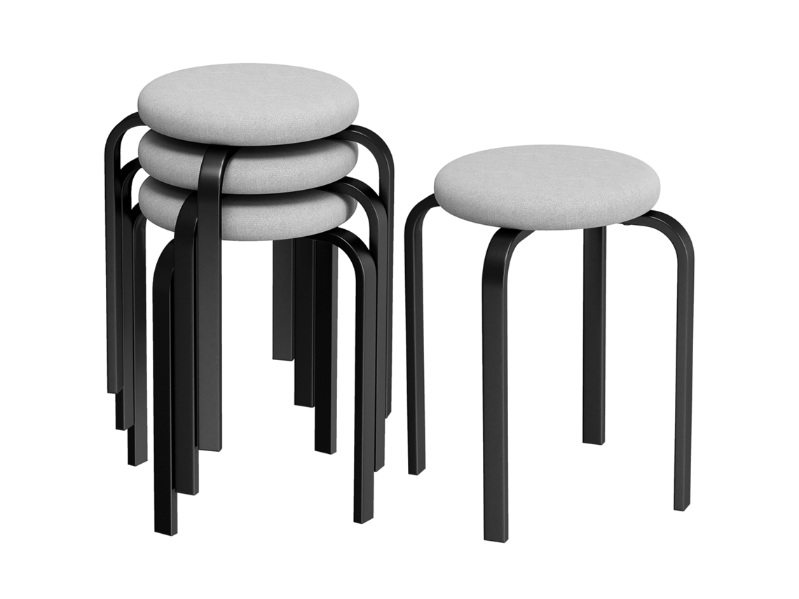 Conjunto 4 Banquetas Empilháveis Estofadas Cinza