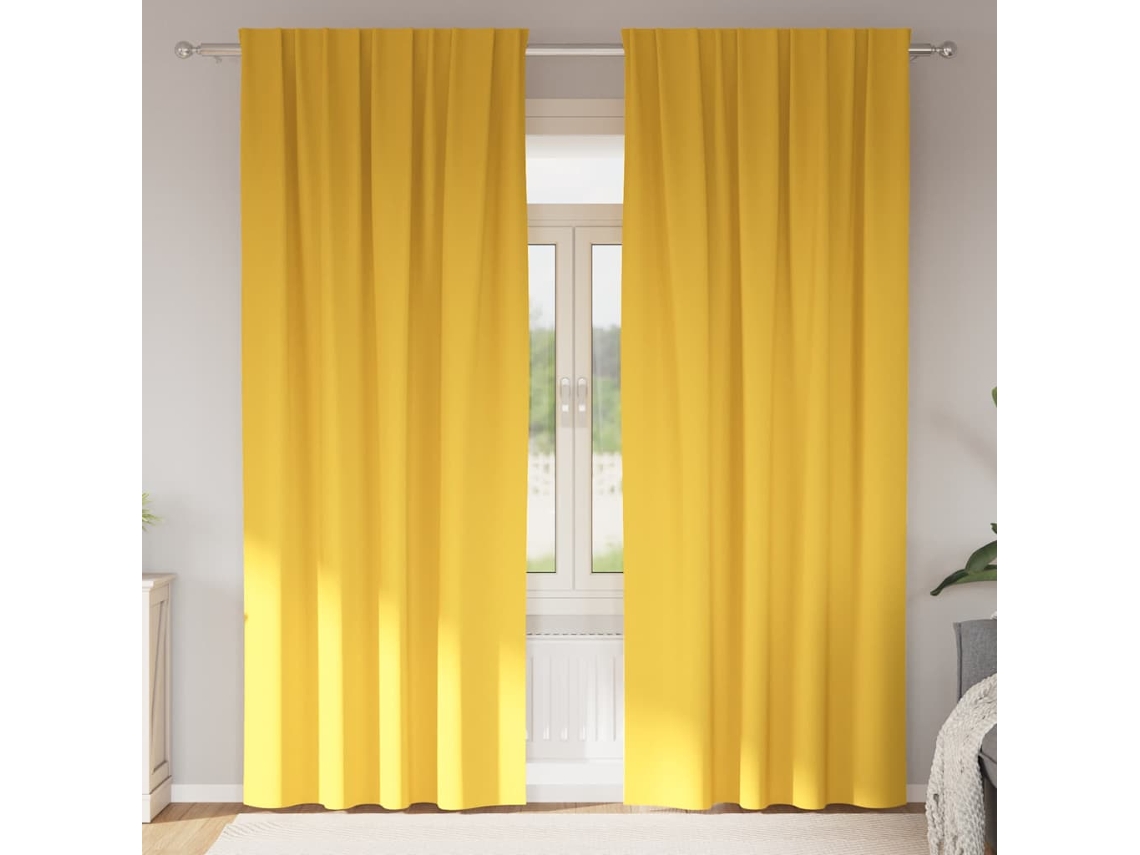 Vidaxl Cortinas Blackout Com Argolas 2 Unid. Amarelo-mostarda