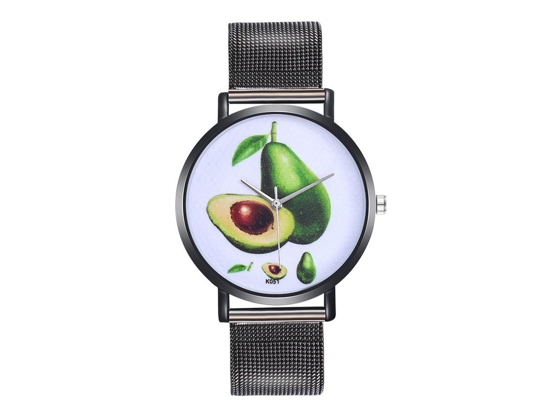 Relógio de quartzo clássico com pulseira de malha metálica para homens e mulheres, preto brilhante casual.