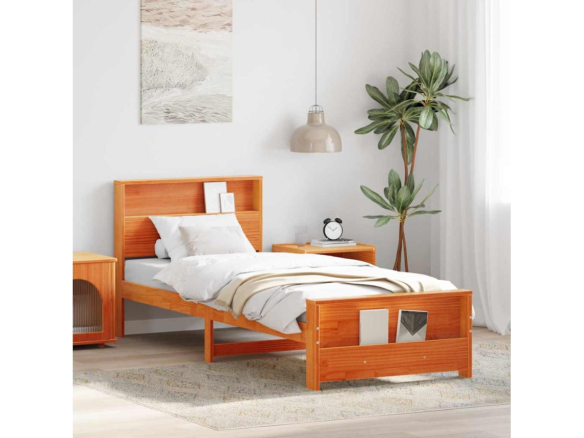 Vidaxl Estrutura Da Cama Com Prateleira Marrom Cera 100 X 200 Cm