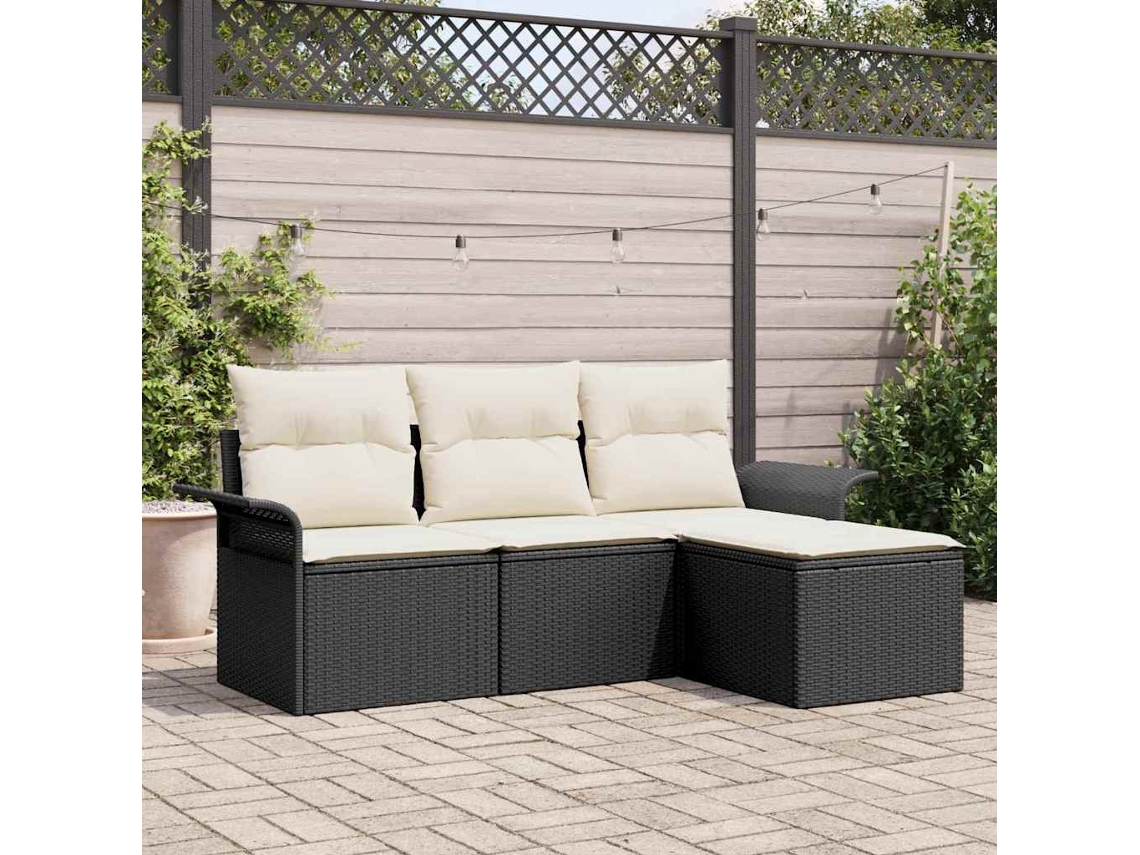 Vidaxl Conjunto De Sofá De Jardim 4 Unid. Preto Vime Pe