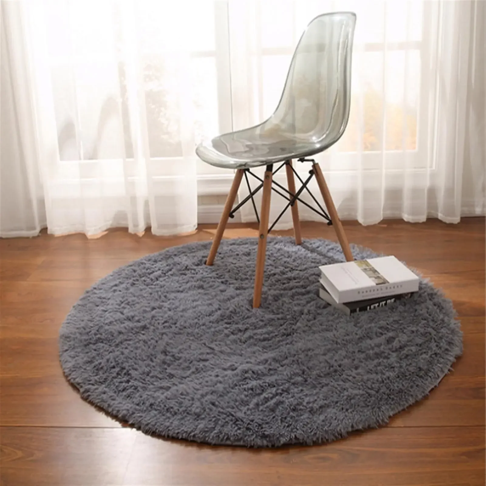Tapete Redondo De Pelúcia Macio E Confortável (cinza, 120x120 Cm).