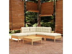 Vidaxl 6 Pcs Conjunto Lounge Jardim C/ Almofadões Cor Creme Pinho