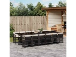 Vidaxl 13 Pcs Conjunto de Jantar P/jardim com Almofadões Vime Pe Preto