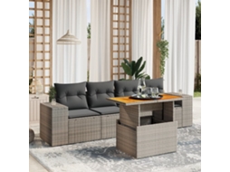 Vidaxl 5 Pcs Conjunto Sofás De Jardim C/ Almofadões Vime Pe Cinzento