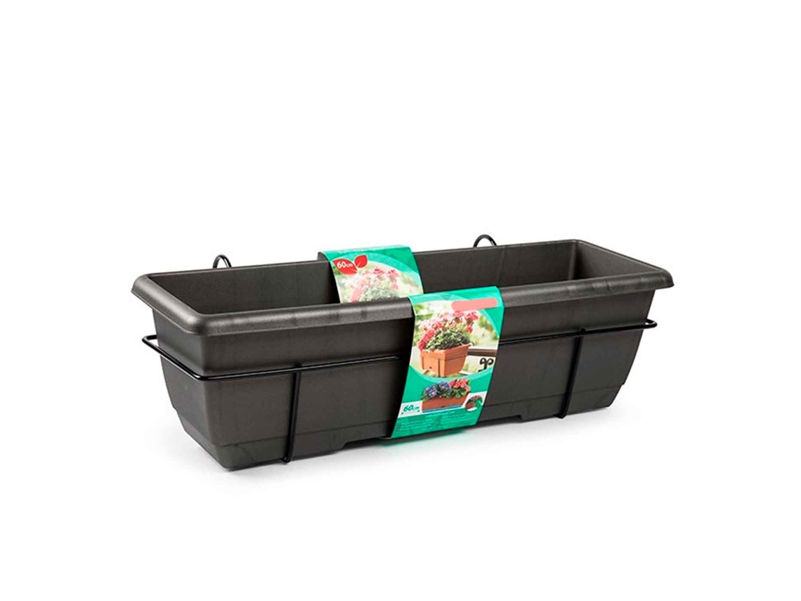 Floreira De Varanda Com Placa E Suporte Metálico Modelo Plft 60 X 28 X 19,5 Cm Cor Antracite Acan