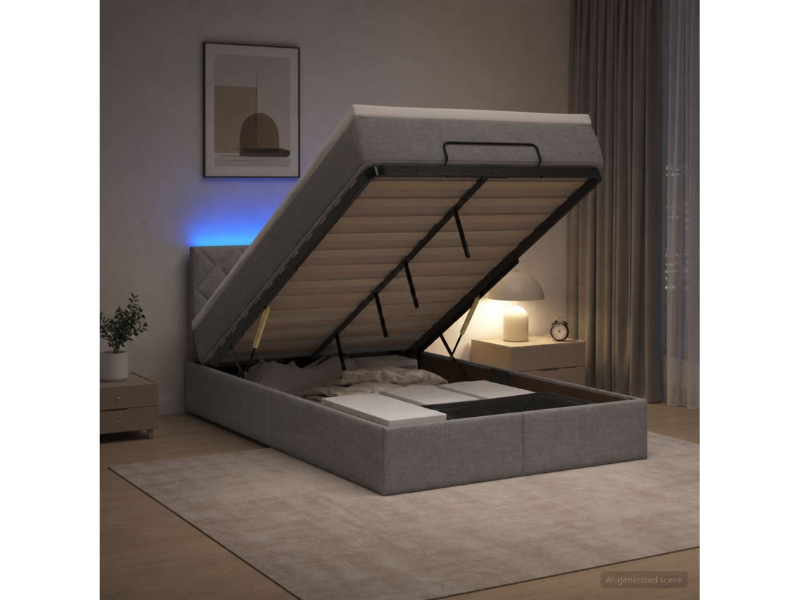 Vidaxl Cama Ottoman Com Colchão E Led Cinzento-claro 120 X 200 Cm