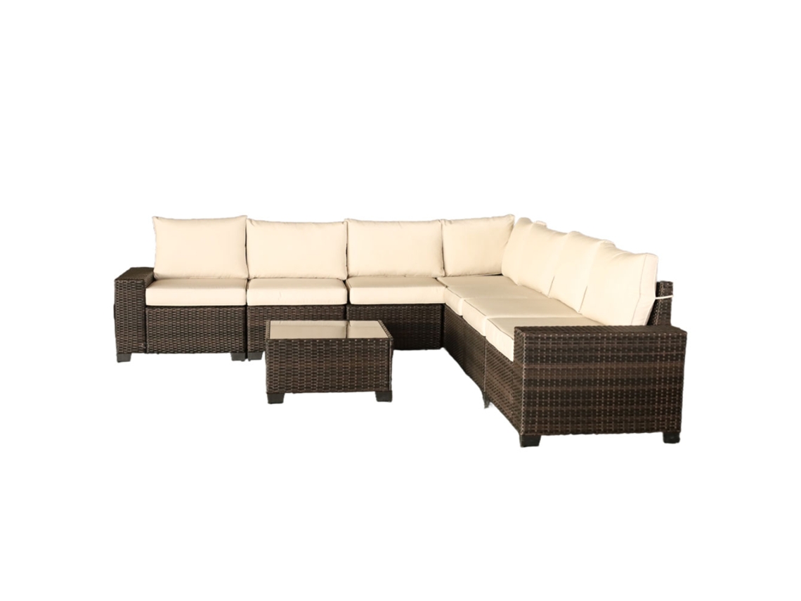 Lazaro Móveis De Jardim De Canto Com 7 Lugares Em Resina Trançada Com Mesa Marrom E Bege Concept U