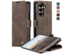 Capa Para Samsung Galaxy Z Fold 7 De Couro Com Flip Horizontal Multifuncional Café