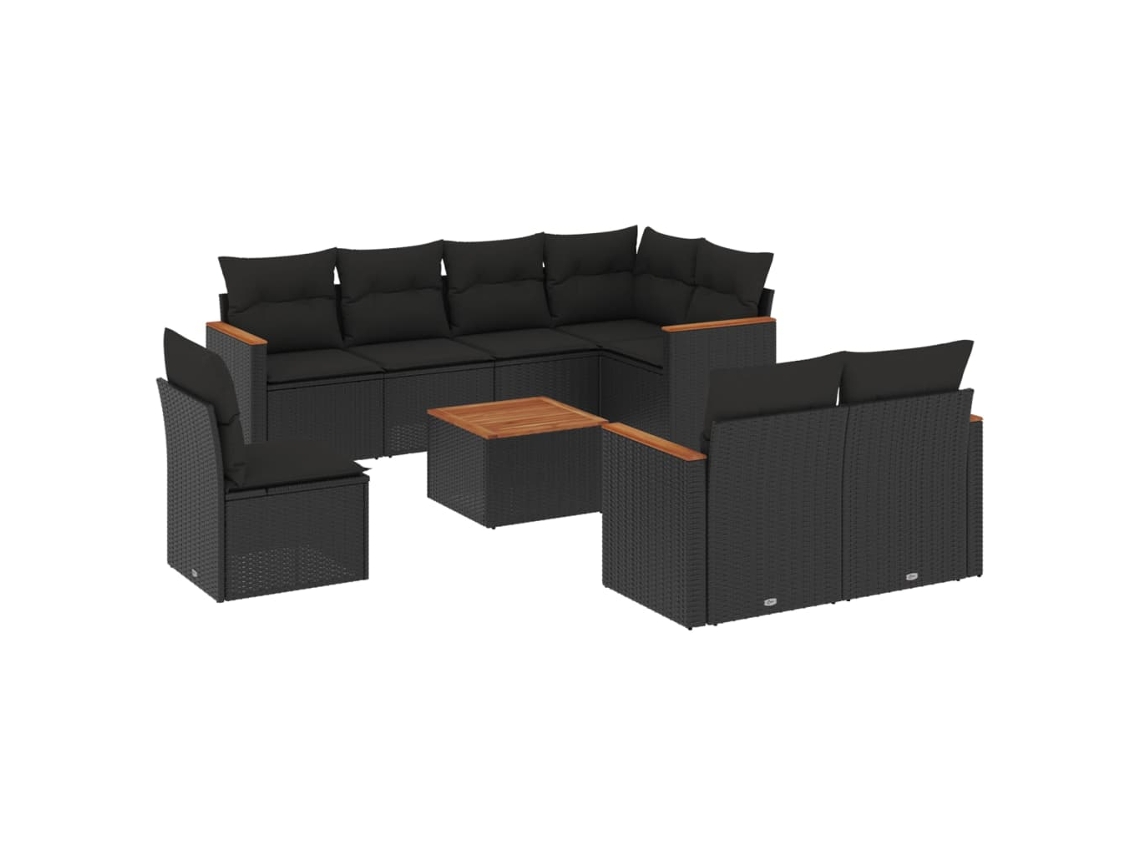 Conjunto de 9 sofás de jardim com almofadões Vime Pe Preto MAISON EXCLUSIVE (9 peças)