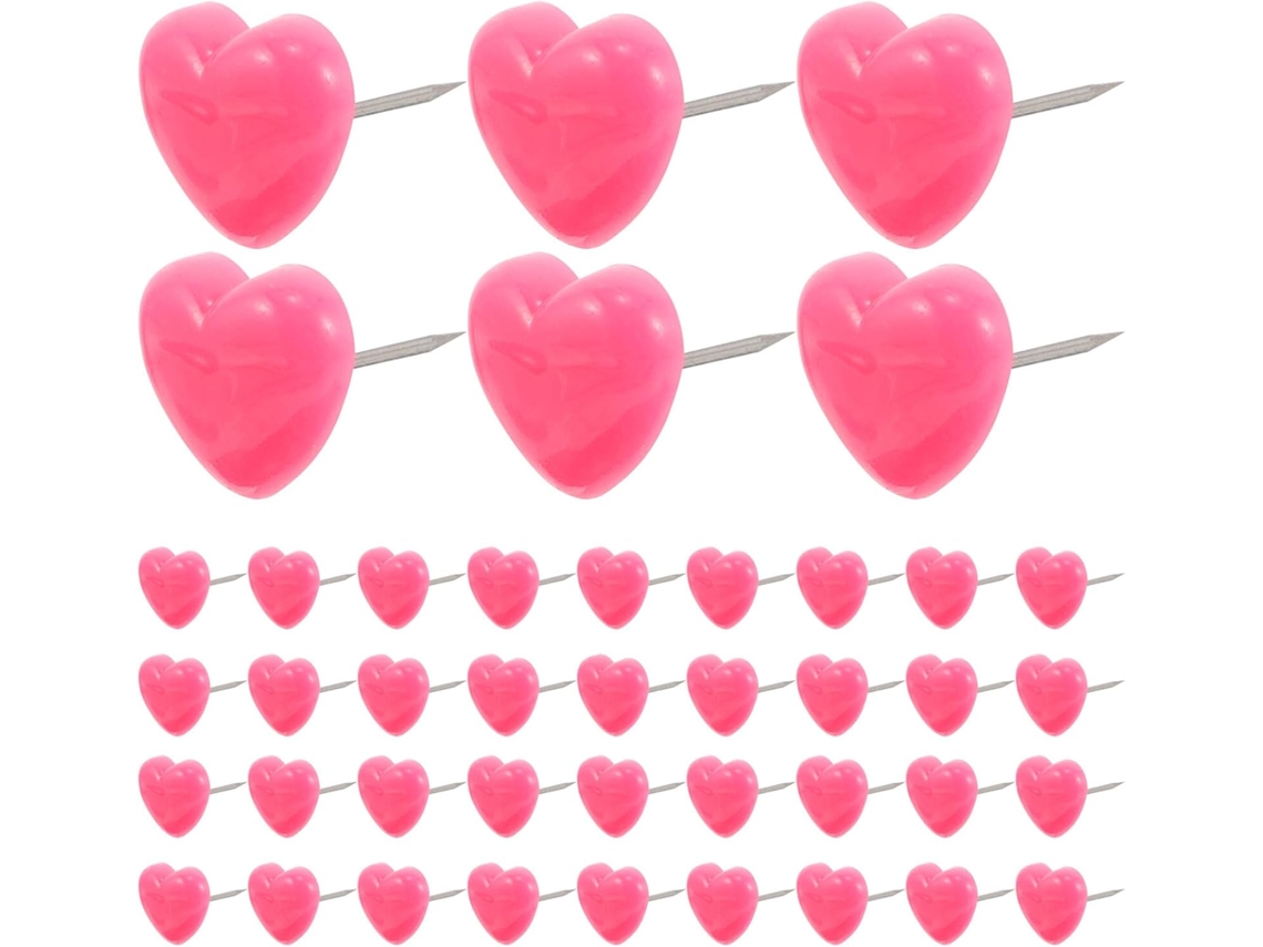 Alfinetes decorativos em formato de coração rosa, pacote com 100 unidades, para quadrados de cortiça, ideais para