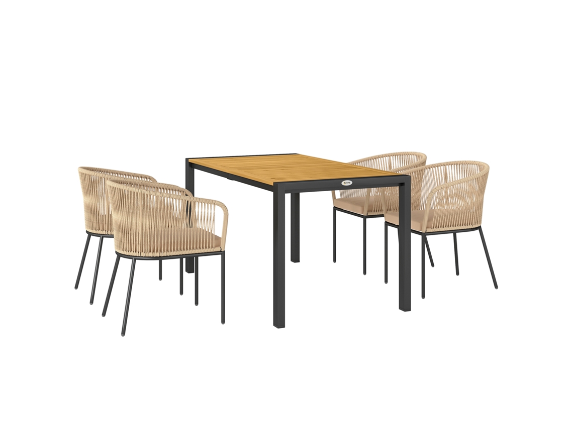 Conjunto De Móveis De Jardim De 5 Peças, 4 Cadeiras, 1 Mesa, Rattan Artificial, Estrutura De Aço, Almofadas Laváveis, Para Pátio, Cáqui