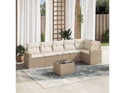Vidaxl 7 Pcs Conjunto De Sofás P/ Jardim Com Almofadões Vime Pe Bege