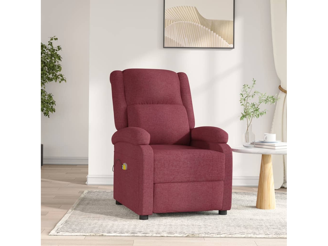 Vidaxl Poltrona De Massagens Elétrica Reclinável Tecido Vermelho Tinto
