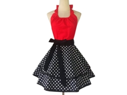 2026 delantal Vintage Sexy para Mujer com Bolso Vermelho Bonito e Retro de Algodão