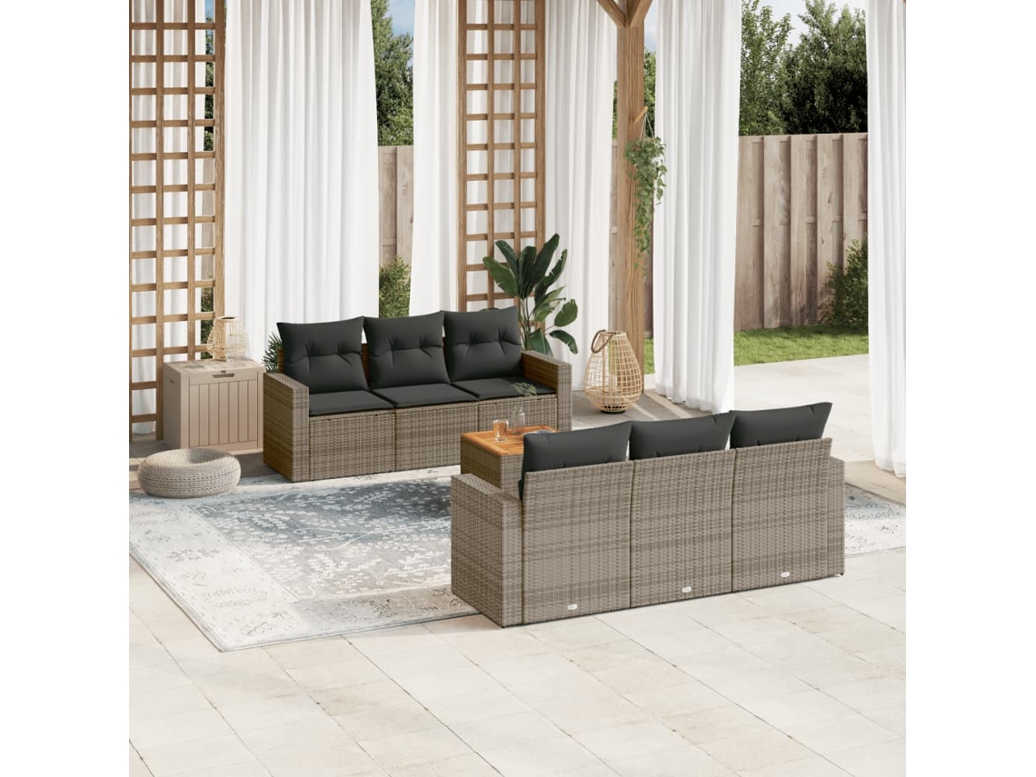Vidaxl 7 Pcs Conjunto Sofás P/ Jardim C/ Almofadões Vime Pe Cinzento