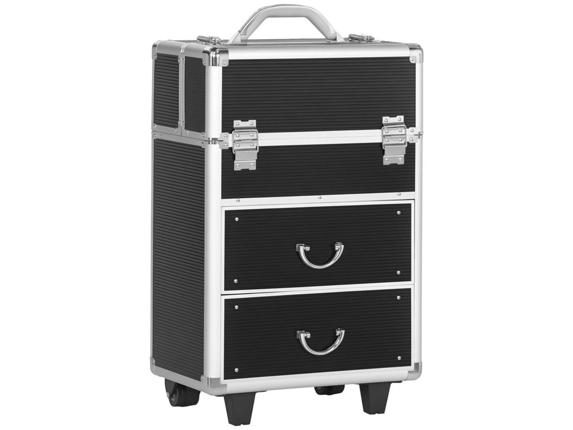 Estojo de Maquiagem Profissional para Cosméticos com 6 Gavetas Extensíveis e Fechadura de Chave 36x23x58cm Preto Ge