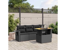 Vidaxl 5 Pcs Conjunto Sofás De Jardim Com Almofadões Vime Pe Preto