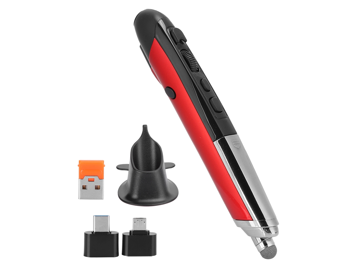 Ratón Inalámbrico Tipo Lápiz 2.4g, Estilo Lápiz Láser, Capacitivo, Ergonómico, 6 Botones, 3 Dpi, Pr 08 Rojo