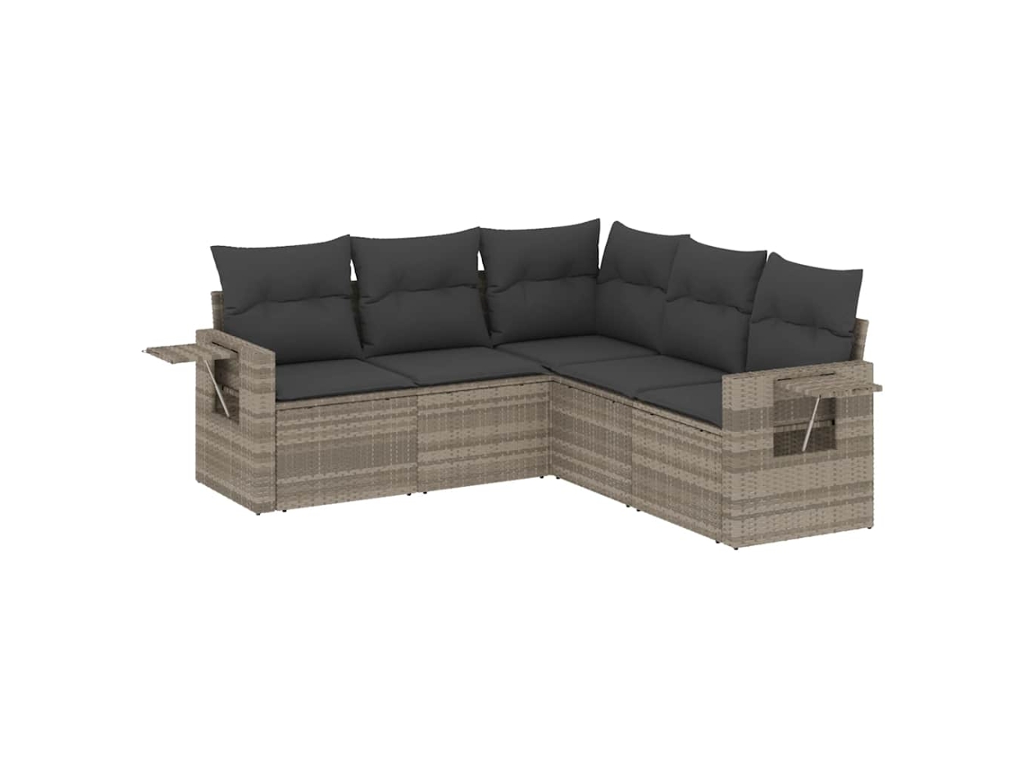 Conjunto 5 sofás jardim c/ almofadões VIDAXL vime PE cinzento-claro