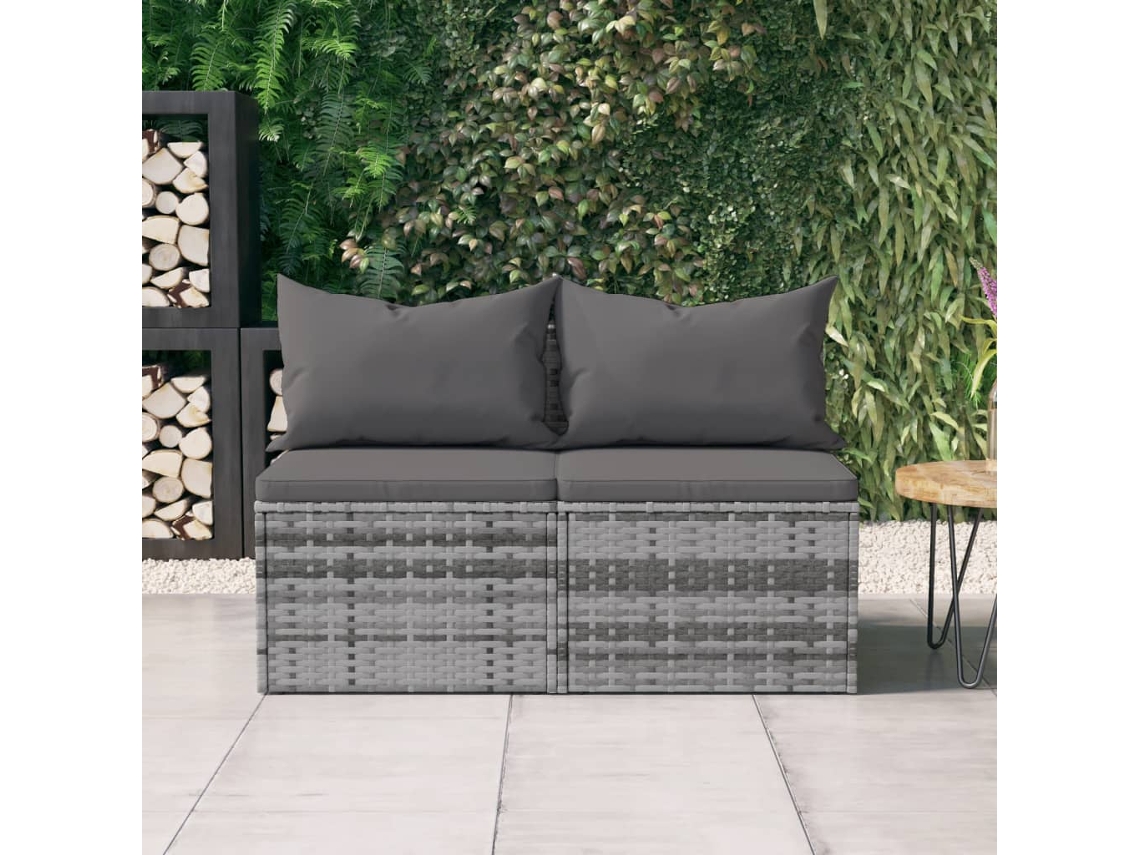 Sofás De Centro P/ Jardim C/ Almofadões 2 Pcs Vime Pe Cinzento Dkd Home Decor