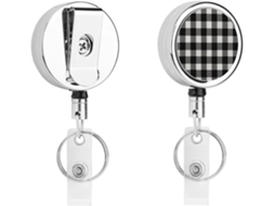Porta Crachá Retrátil Xadrez Preto E Branco, Moderno E Durável, Em Metal, Com Cordão De Nylon De 68cm, Ideal Para