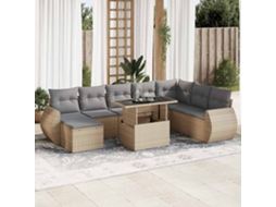 Vidaxl 9 Pcs Conjunto de Sofás P/ Jardim com Almofadões Vime Pe Bege