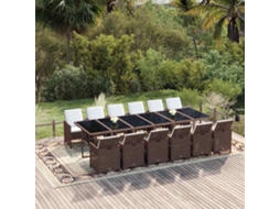 Vidaxl 13 Pcs Conjunto Jantar P/ Jardim C/ Almofadões Vime Pe Castanho