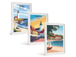 Composição De Quadros Na Parede Vistas Da Cidade De Ustka, Tarnów E Sopot Moldura Branca Fotos Para O Escritório Espelharte (3 Piezas De 40x60 Cm)