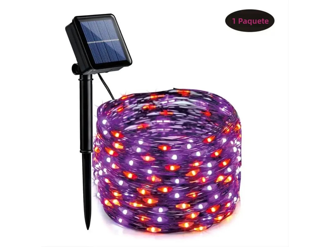 (laranja/roxo) Cordão De Luzes De Halloween Movido A Energia Solar, 12 Metros, 120 Leds, 8 Modos
