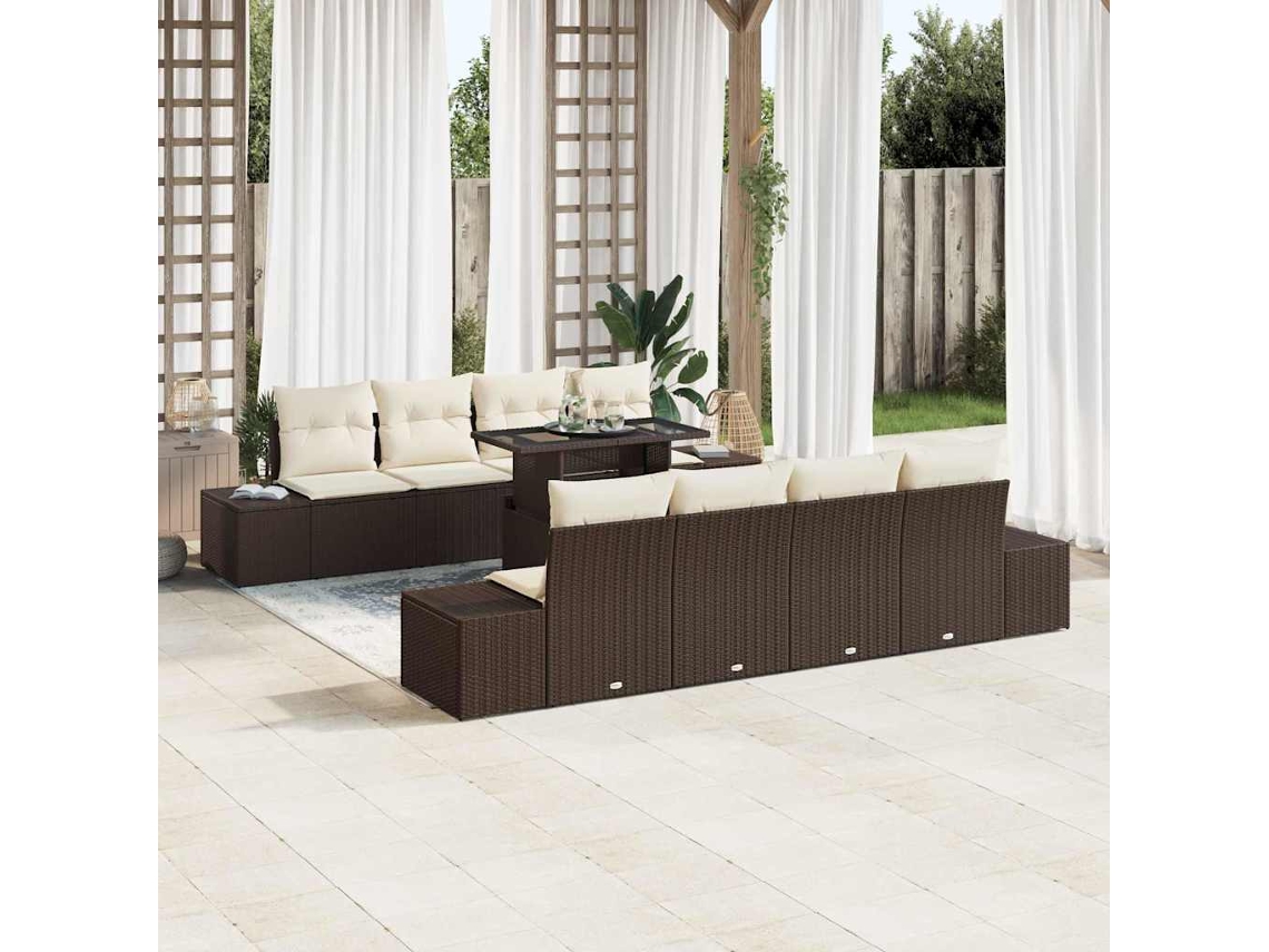 Vidaxl Conjunto De Sofá De Jardim 9 Unid. Marrom E Creme