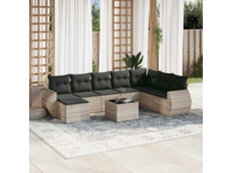 Vidaxl 9 Pcs Conj. Sofás Jardim Com Almofadões Vime Pe Cinzento-claro