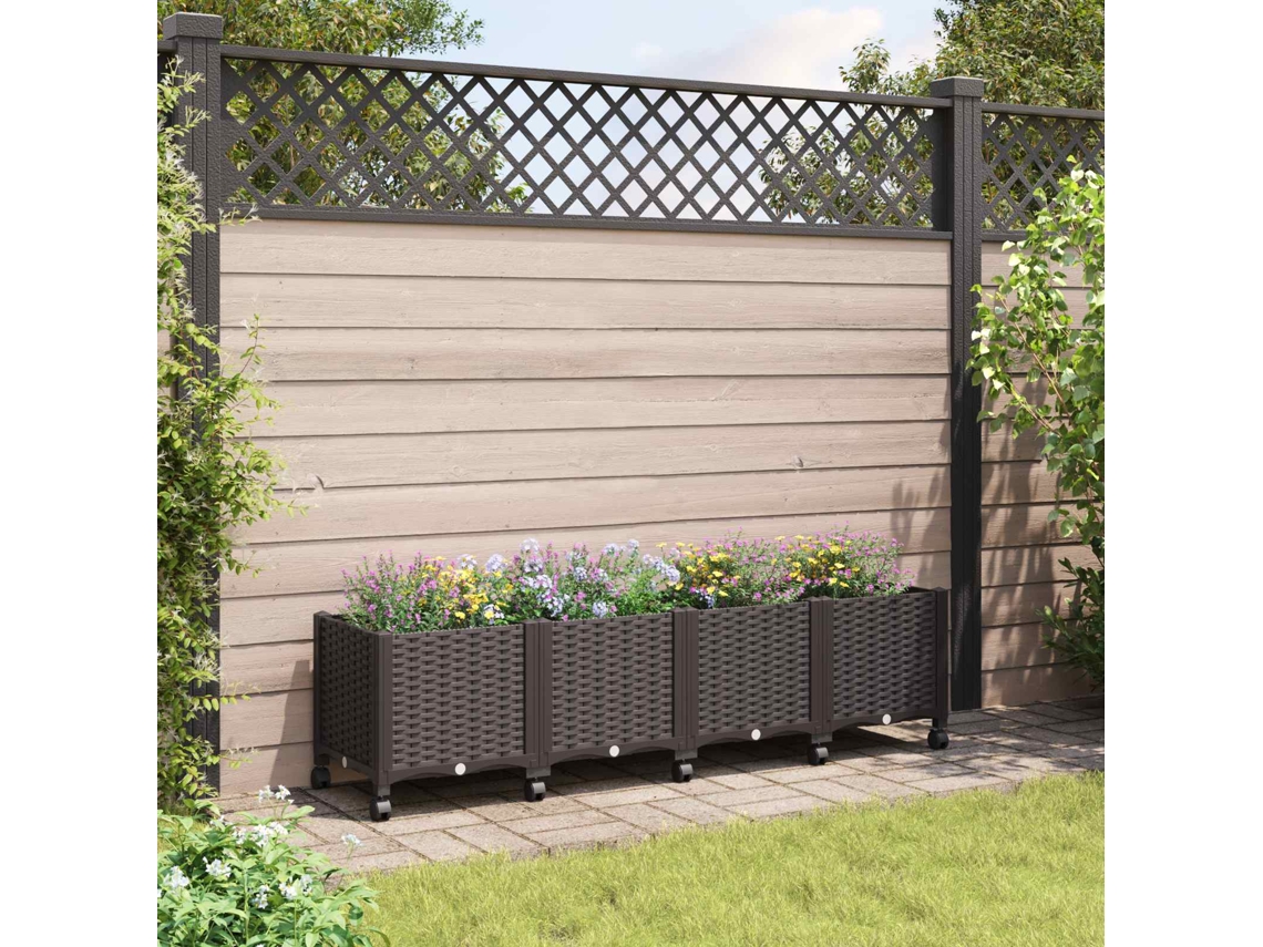 Vidaxl Vaso De Jardim Com Rodas Castanho 160 X 40 X 44 Cm Pp